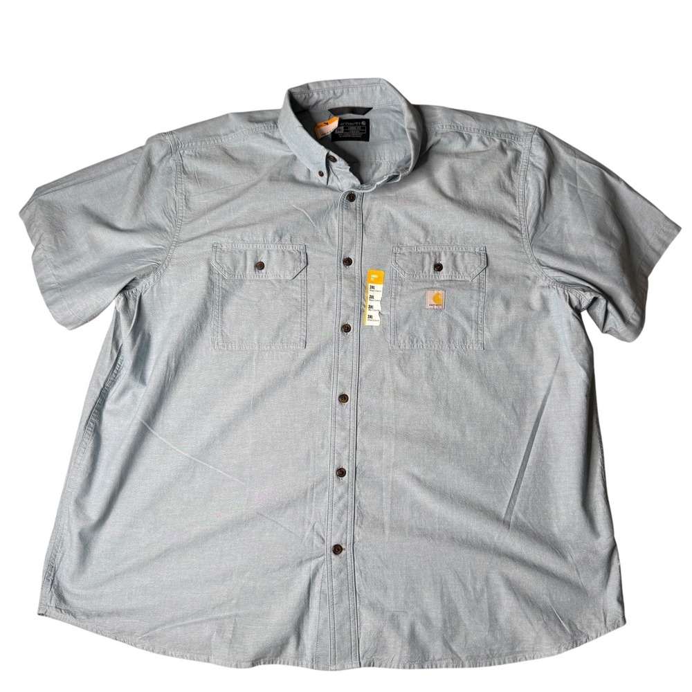 Carhartt Work Shirt Relaxed Fit Short Sleeve Button Up Light Blue 3XL